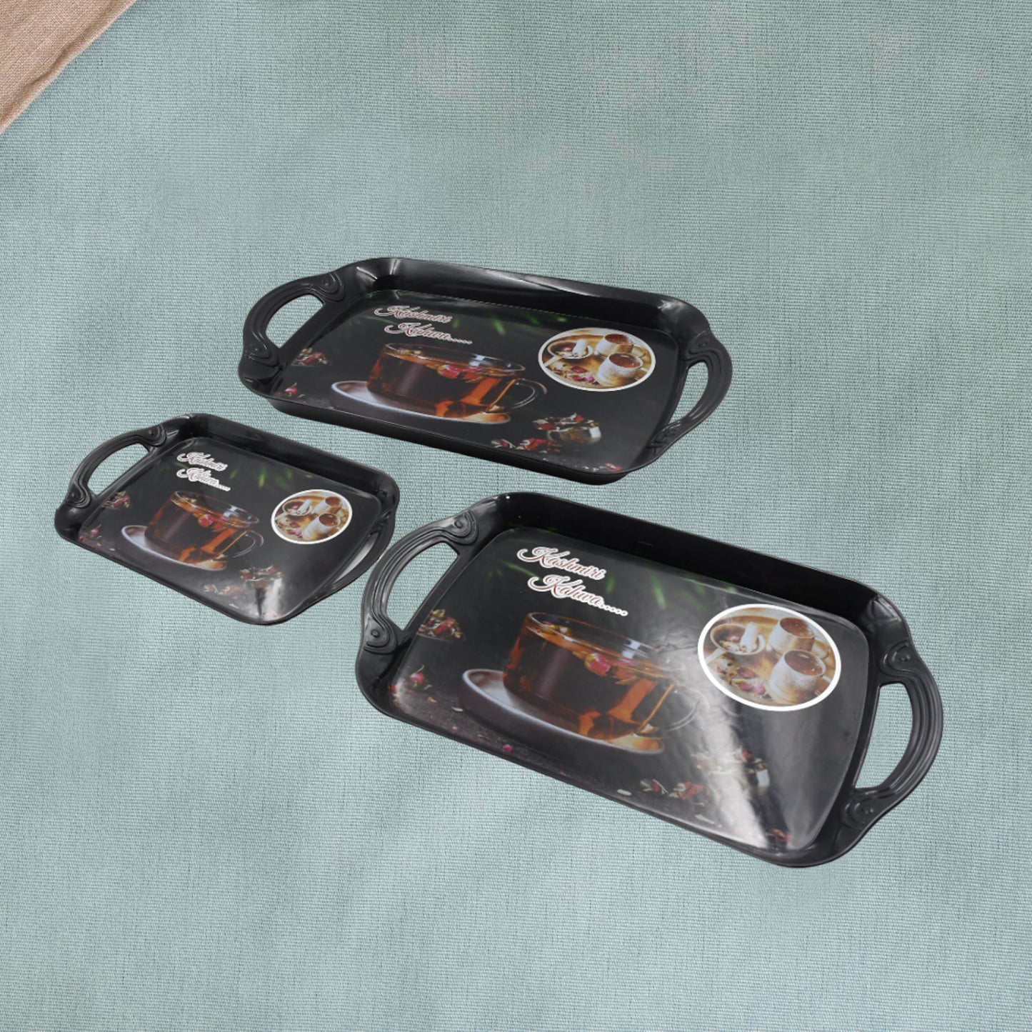 a Serving Tray Set Of 3 Melamine Trays For Kitchen Snacks Serving Tray Tray Set For Serving Tea Tray For Serving Fancy Trays For Serving Gift Item Different Size For Kitchen  Office Use - Happy Price - Image 3