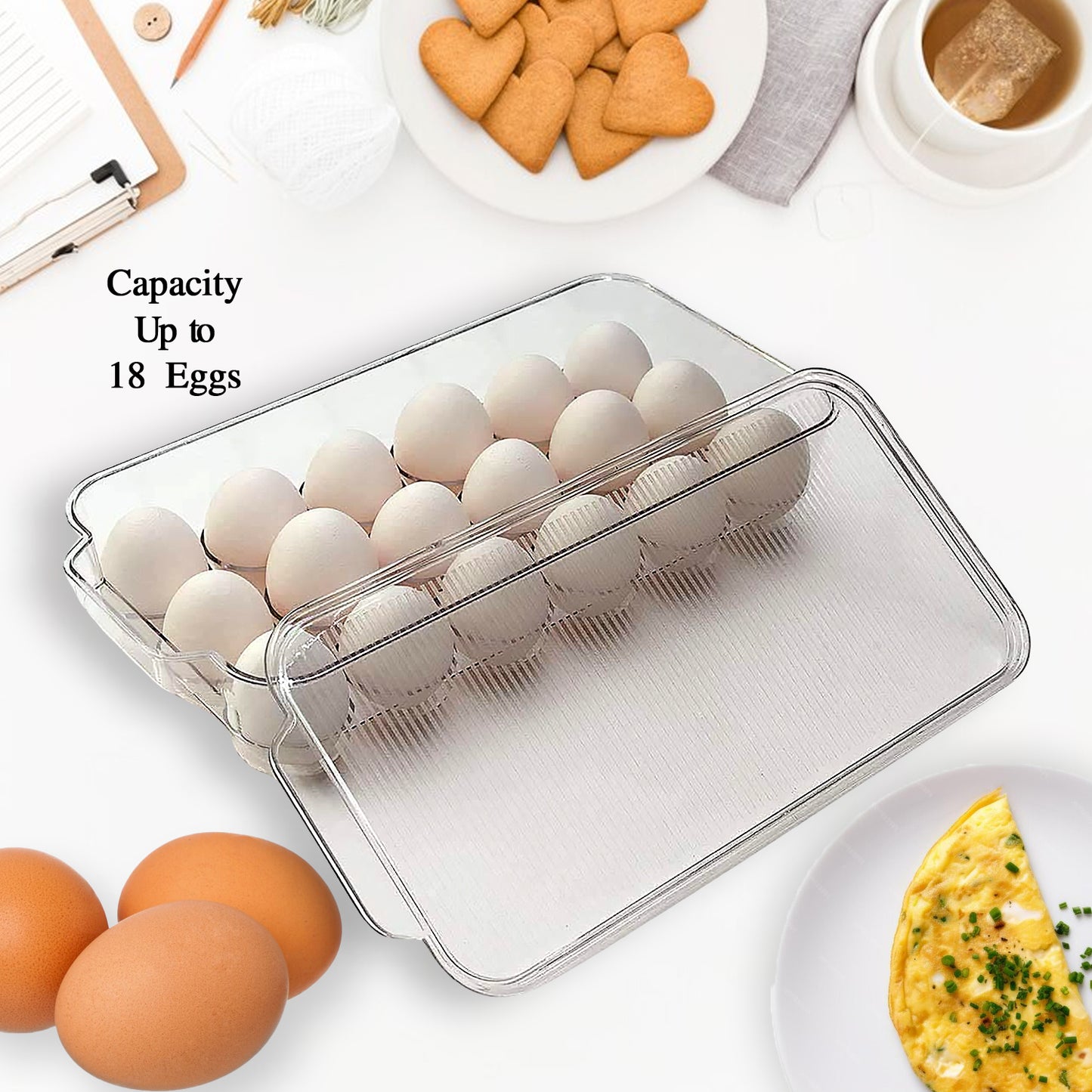 Plastic 18 Cavity Egg Storage Box Or Egg Trays For Refrigerator With Lid  Handles High Quality Rectangular Egg Tray Box For 18 Egg (1 Pc) - Happy Price - Image 2