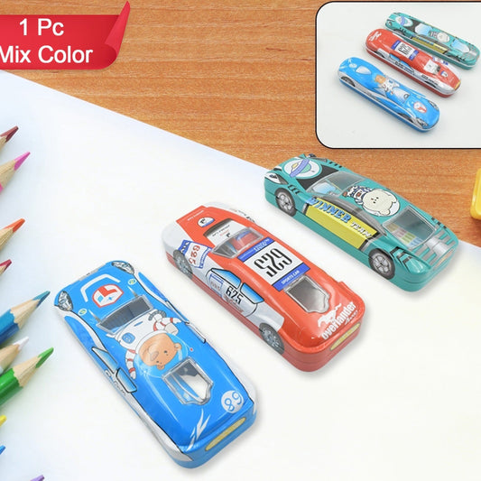 Car Shape Metal Compass Box With Small Compass Box Inside Pencil Case For Kids Stationery Compass Box Stationery Gift For School Kids Compass Pencil Box Birthday Return Gift For Kids (1 Pc Mix Color) - Happy Price - Image 1