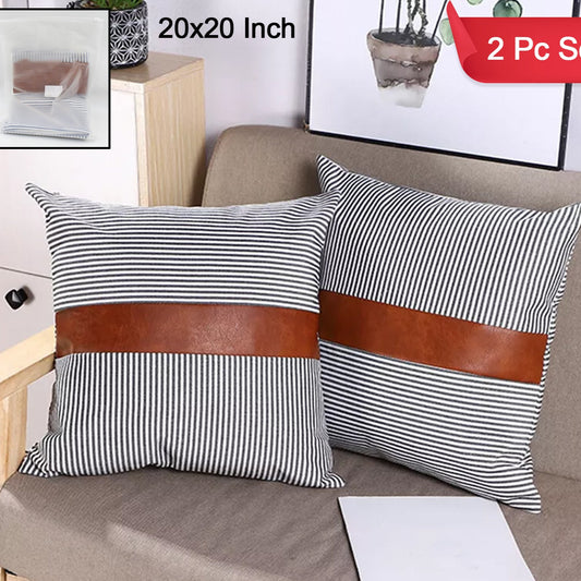 Pillow Covers Leather  Cotton Cushion Covers (20  20 Inch  1 Pair  2 Pc) - Happy Price - Image 1