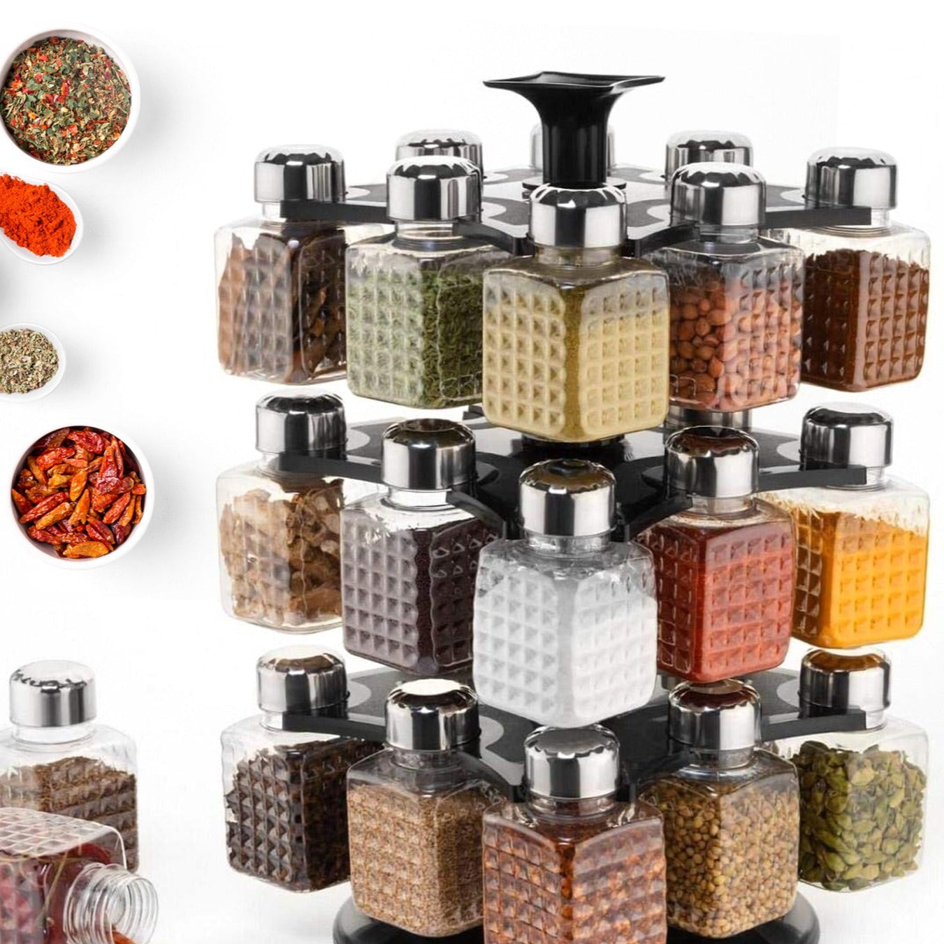 All New Square 24 Bottle Design 360 Degree Revolving Spice Rack Container Condiment Pieces Set Square Small Container - Happy Price - Image 1