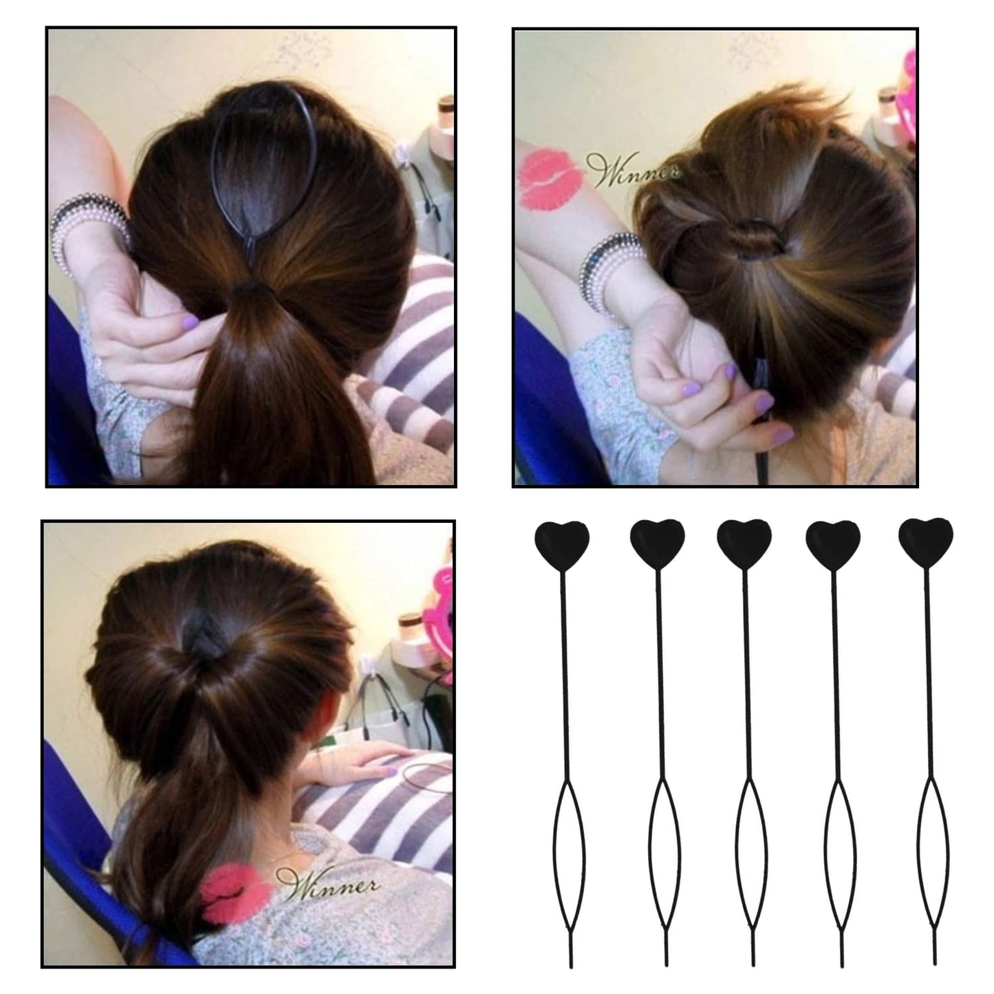 Heart Shape Hair Clips (2 Pcs) - Black Fashion Hair Accessories - Happy Price - Image 3
