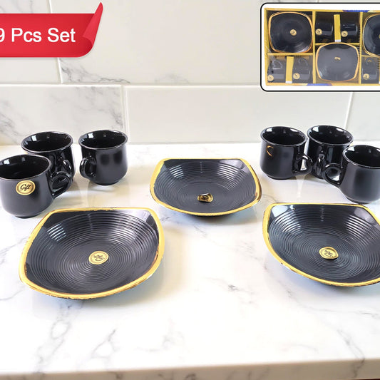 Ceramic Tea Cups and Seashell Bowls Set - 8 Pcs for Coffee, Milk, Breakfast & Gifts - Happy Price - Image 1