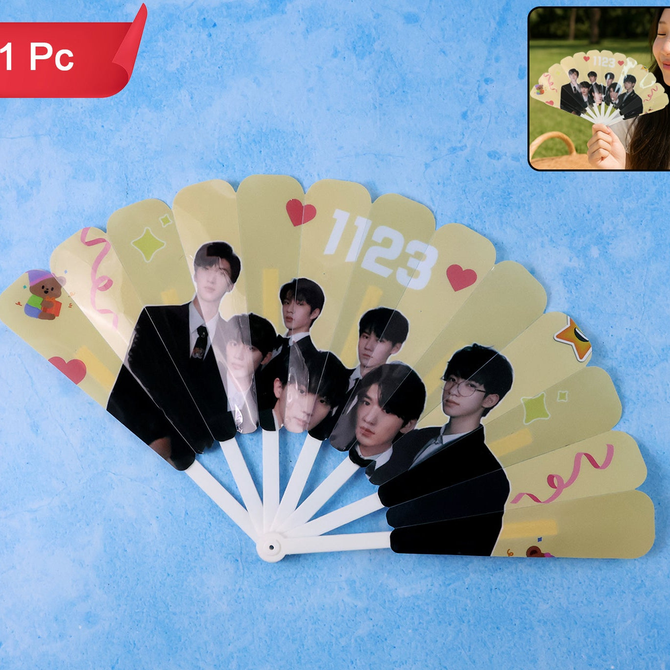 Idol Print Foldable Hand Fan - 1 Pc - Happy Price - Image 1