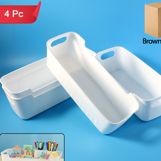 Set of 4 White Plastic Storage Baskets with Handles - Happy Price - Image 1