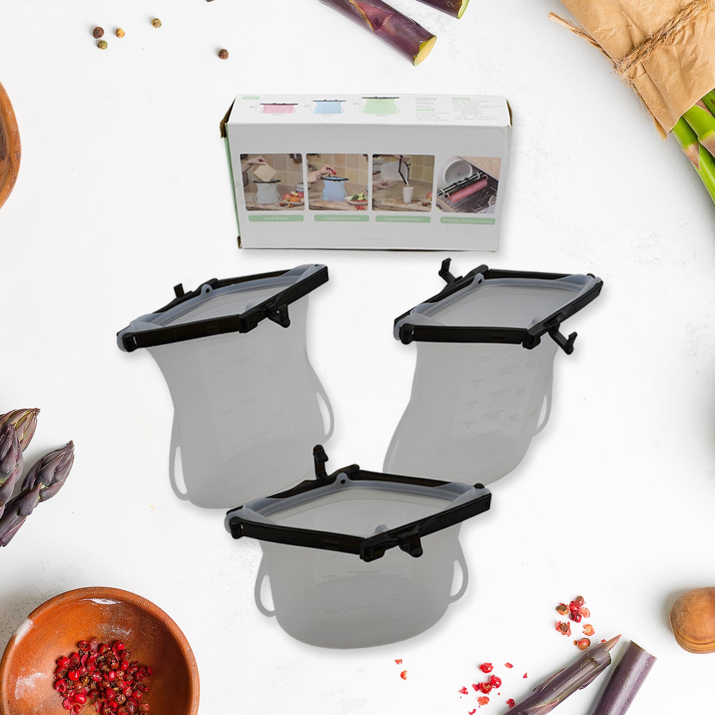 Reusable Silicone Food Storage Bag 3 Bag Set Leakproof Lock Reusable Flat Bottom Freezer Bags Sandwich Bags  Silicone Food Grade Kids Snack Bags  Bpa Free Microwave Dishwasher Safe - Happy Price - Image 5