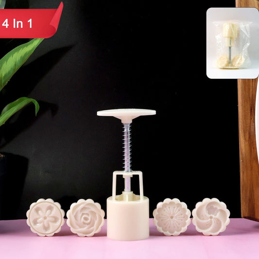4-in-1 Spring Press Cookie & Pastry Mold Set with Floral Stamps - Happy Price - Image 1