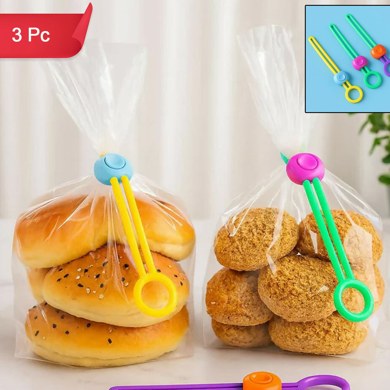 Reusable Silicone Food Bag Sealing Clips with Lock - Set of 3 - Happy Price - Image 1