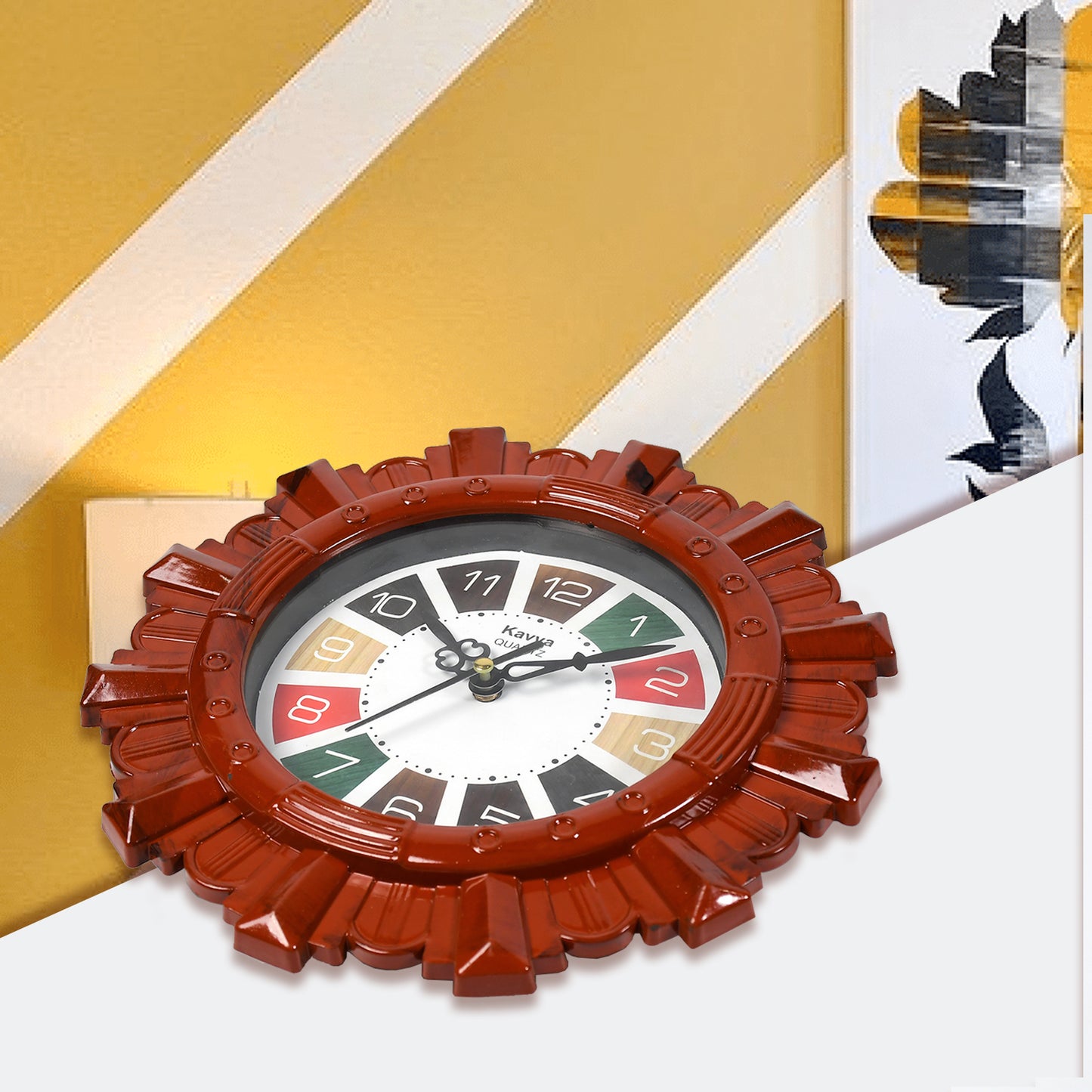 Wooden Look Designer Wall Clock Plastic Decorative Latest Wall Clock Battery Operated Round Easy To Read For Roomhomekitchenbedroomofficeschool - Happy Price - Image 6