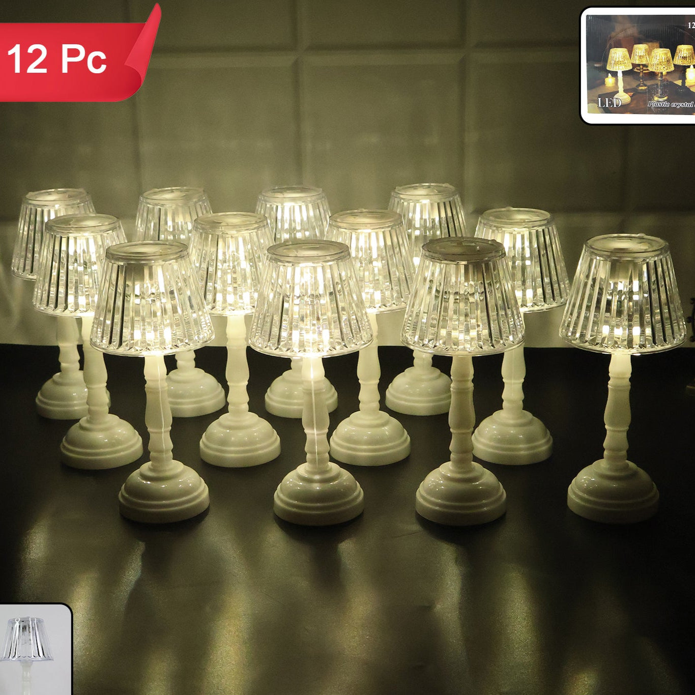 12 Pcs LED Crystal Table Lamps - Warm Rechargeable Night Light for Decor - Happy Price - Image 1