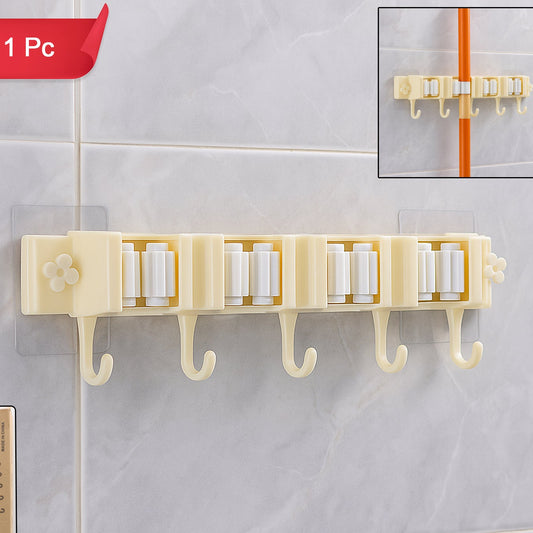 Adhesive Wall Holder for Brooms and Mops with Hooks - Happy Price - Image 1