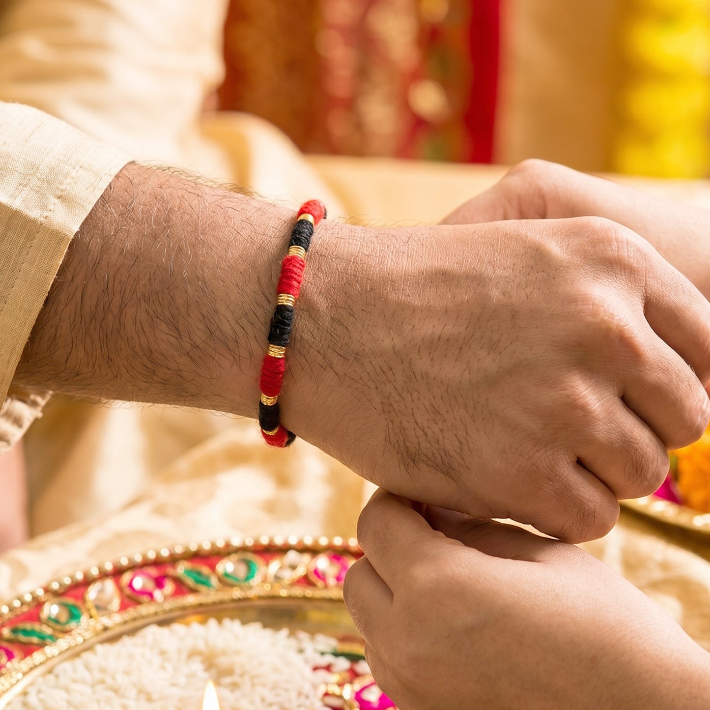 Handmade Black & Red Bracelet Rakhi for Brother - 1 Pc - Happy Price - Image 3