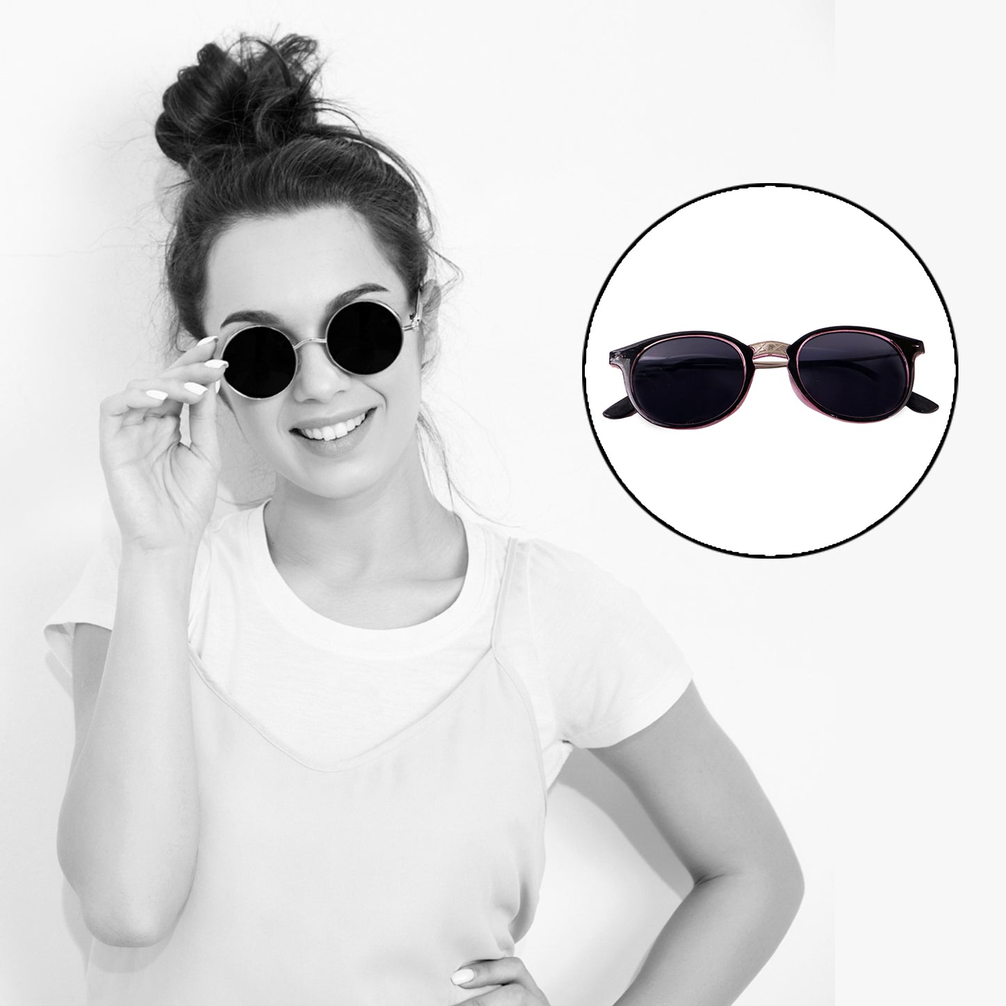 Pink Uv Protected Round Sunglasses Classic Sunglasses For Men  Women Lightweight - Happy Price - Image 4
