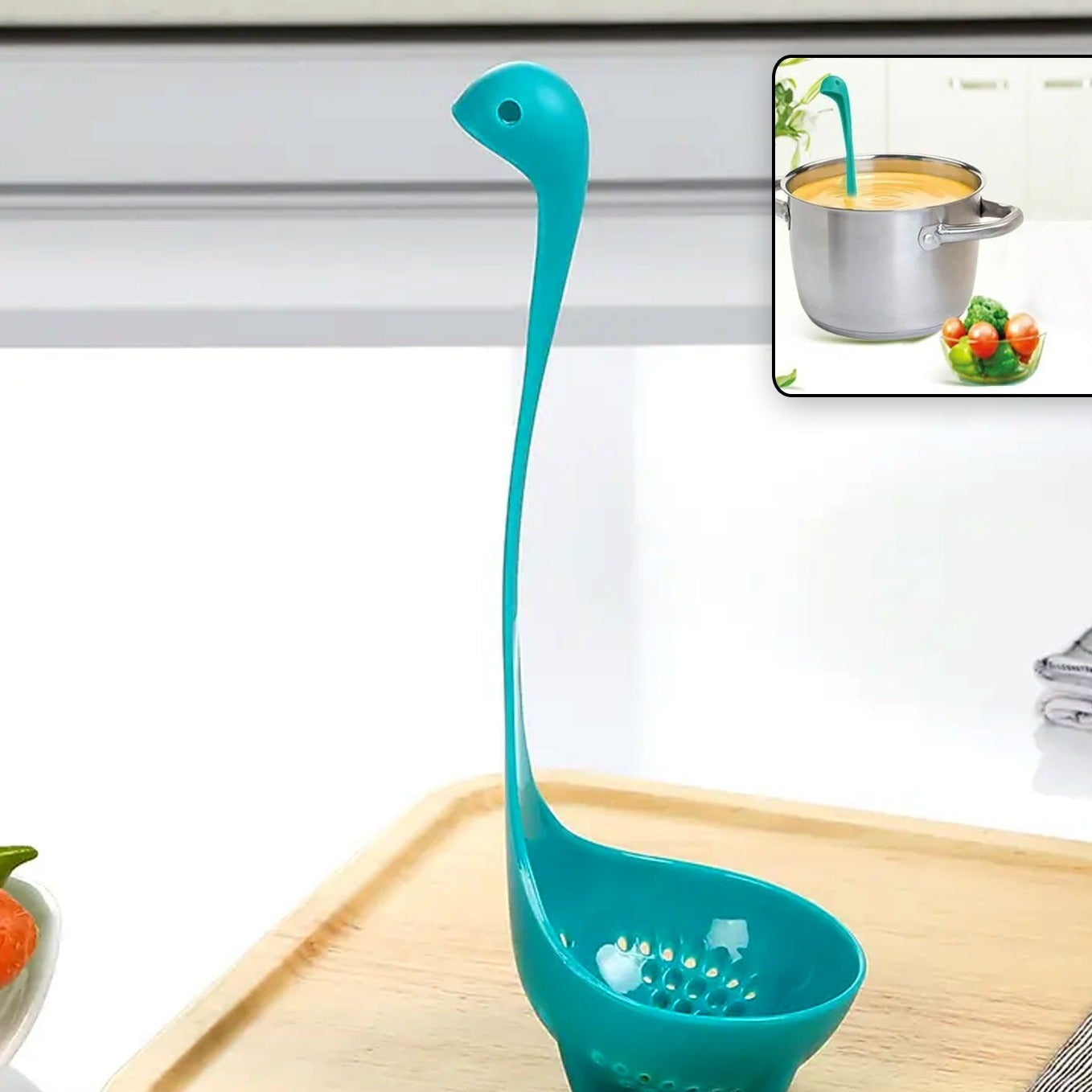 Soup Spoon Creative Long Handle Standing Loch Ness Monster Colander Spoon Dinnerware Cooking Tools Kitchen Accessories - Happy Price - Image 1