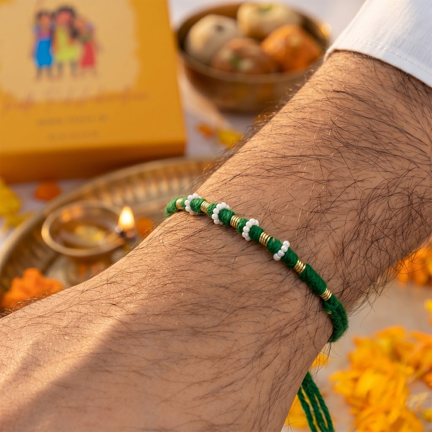 Traditional Green Pearl Rakhi - 1 Pc Mix Color - Happy Price - Image 3