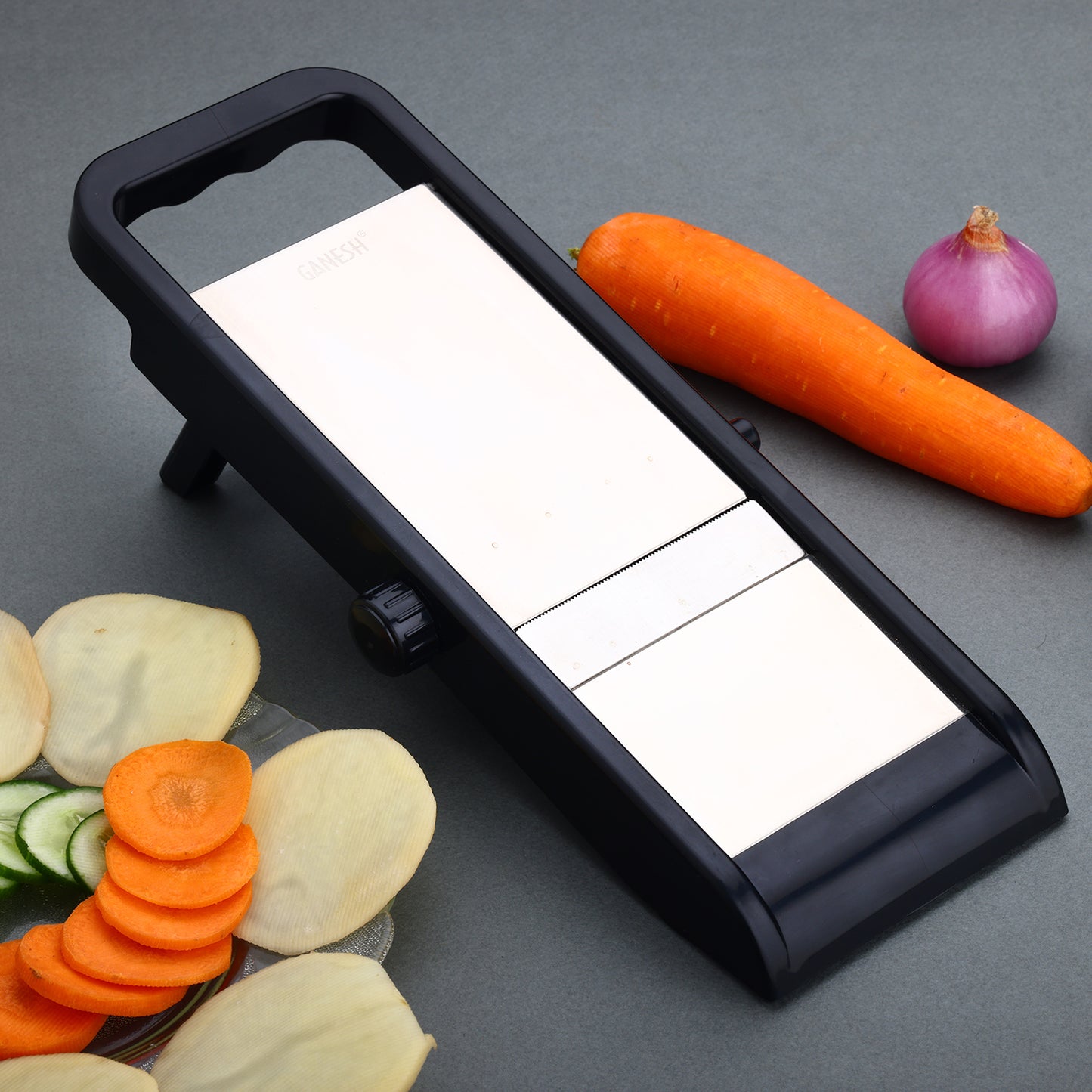 Premium Multipurpose Potatoonion Slicer And Grater Potato Slicer For Chips Vegetable Slicer Machine Chips Cutter Potato Slicer For Chips Onion Slicer (Adjustable Slicer) - Happy Price - Image 2
