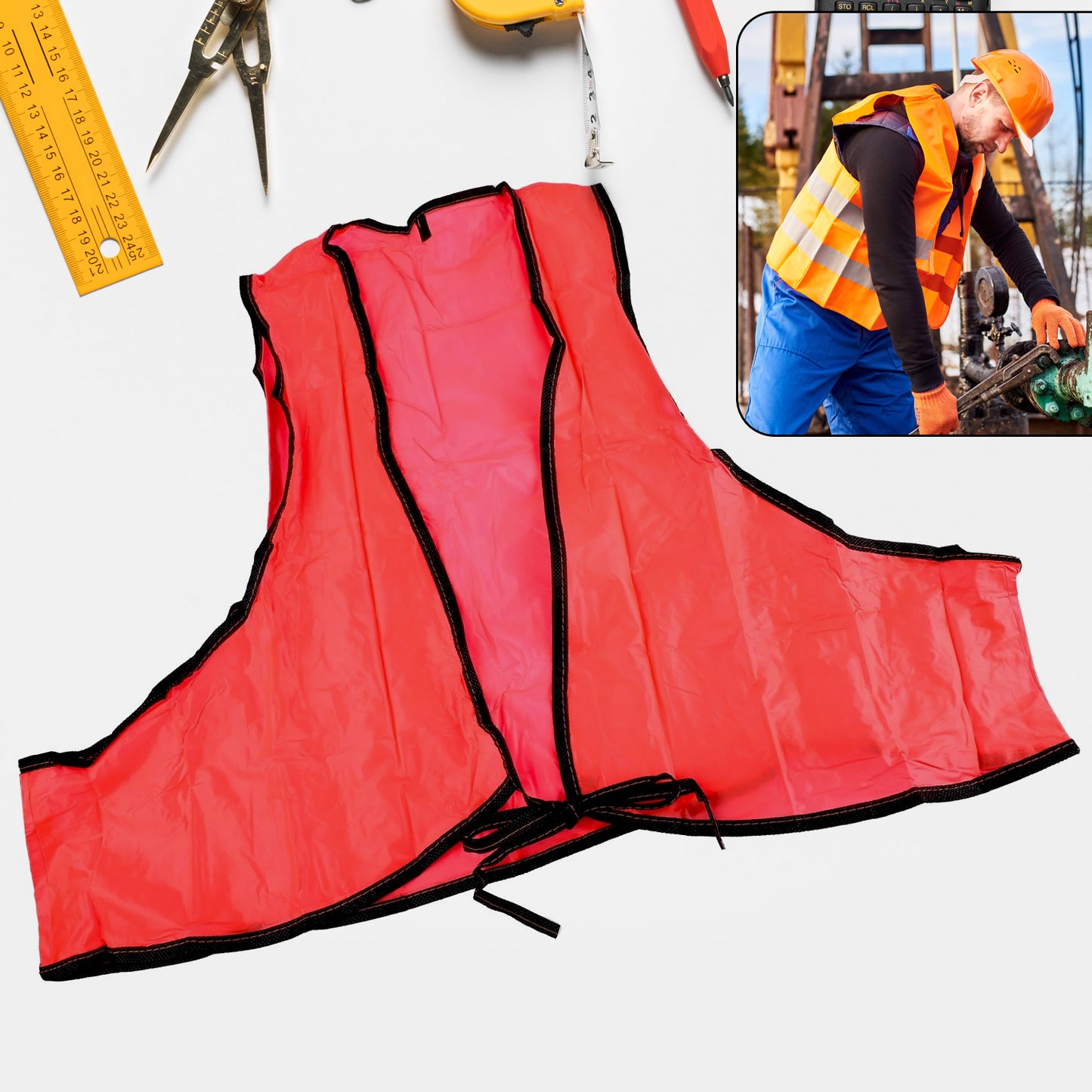 Economy Safety Vest Soft Vinyl With Tie Closure For Identifying Staff And Volunteers Adult Pvc Safety Vest High Visibility For Outdoor Operator - Happy Price - Image 7