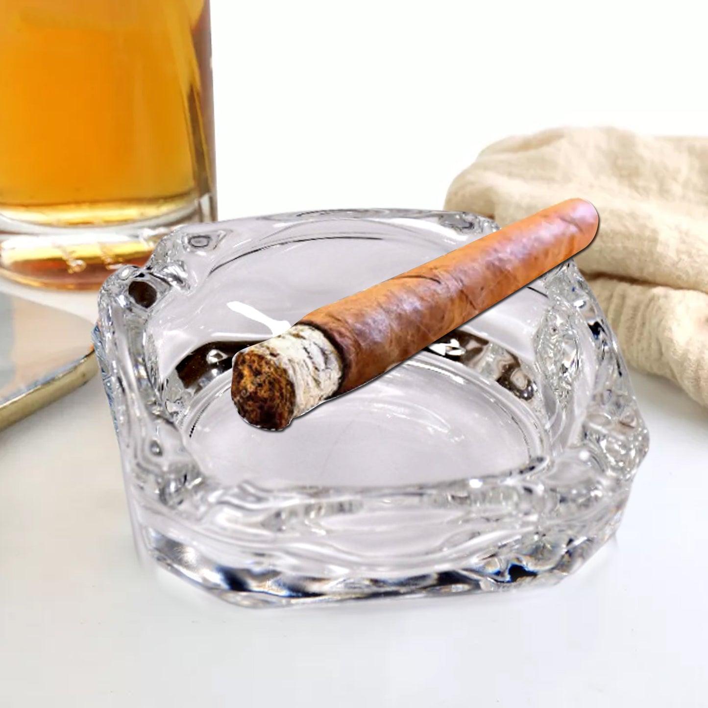 Glass Brunswick Crystal Quality Cigar Cigarette Ashtray Round Tabletop For Home Office Indoor Outdoor Home Decor - Happy Price - Image 3
