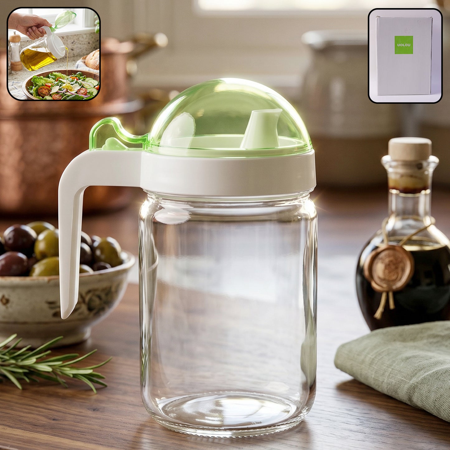 580ml Glass Oil Dispenser Bottle with Leak-Proof Lid for Kitchen Use - Happy Price - Image 2