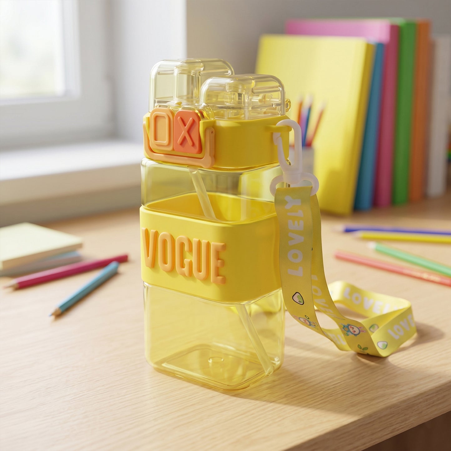 Kids Plastic Sipper Water Bottle with Straw, Leakproof Lid & Carry Strap - 500 ML - Happy Price - Image 3