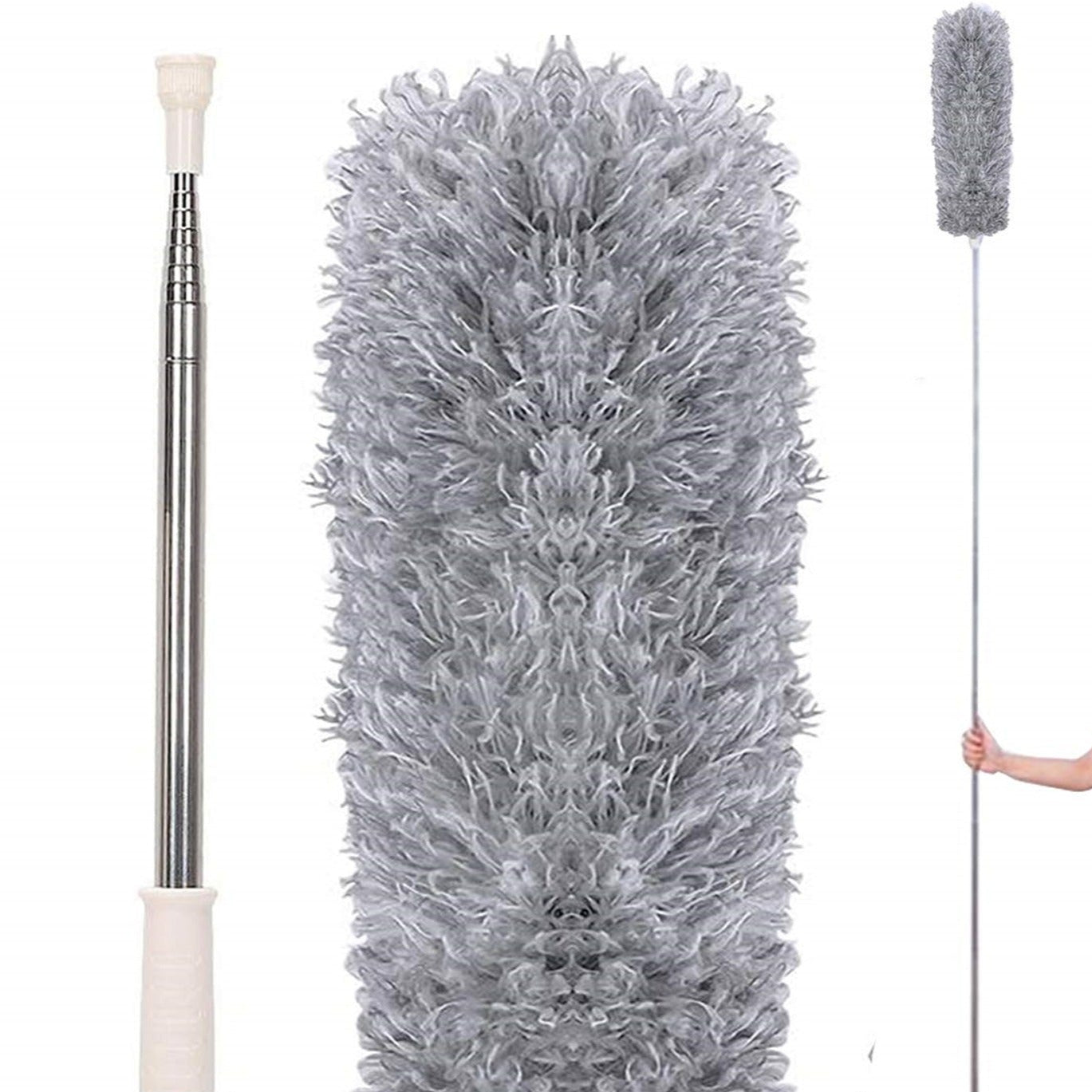 Microfiber Dusters For Cleaning Telescoping Feather Duster With 100 Inches Extendable Handle Pole Dusting Cleaning Tools For Cleaning High Ceiling Ceiling Fan Blinds Cobwebs Furniture Cars - Happy Price - Image 1