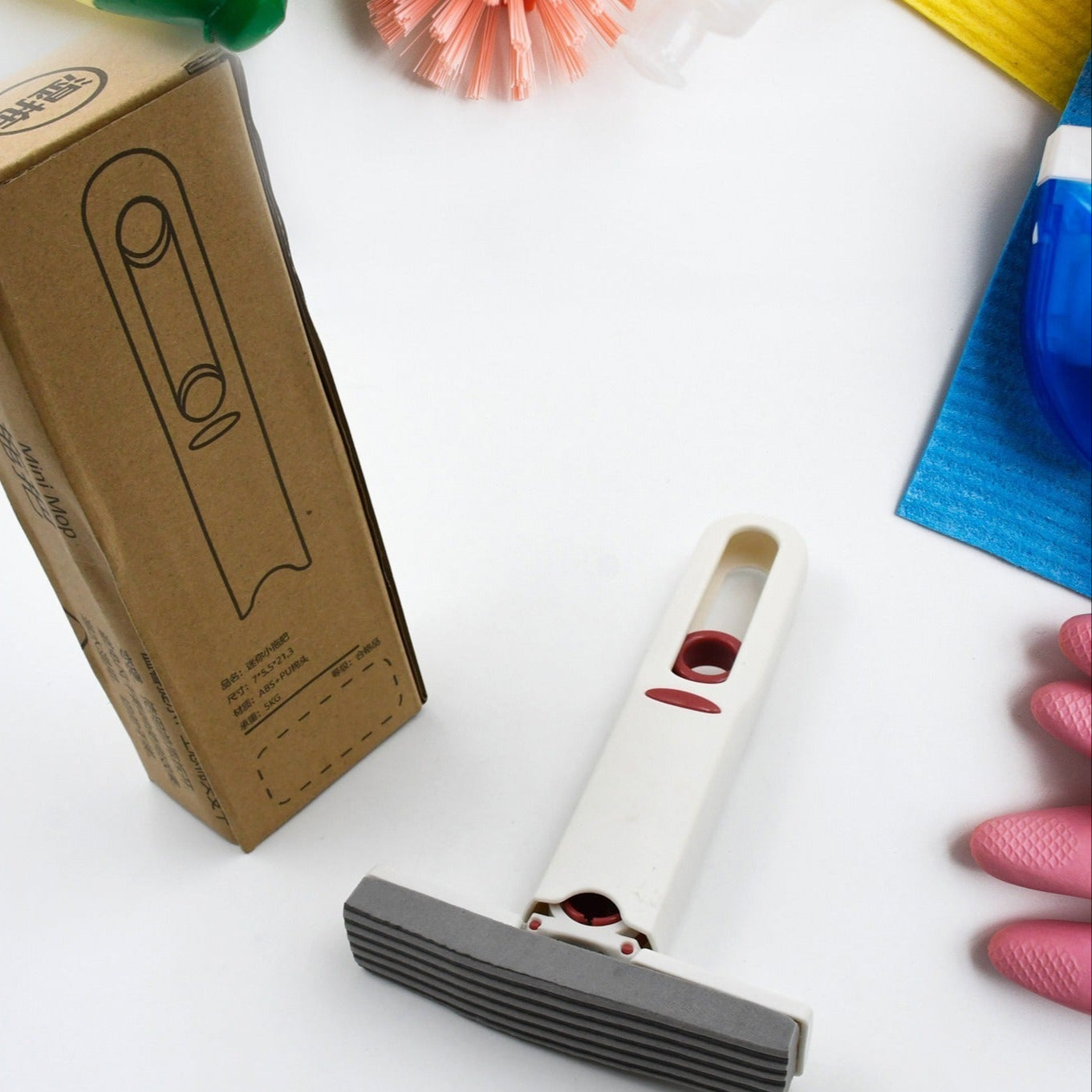 Portable Self-squeeze Short Mop Mini Hand Wash-free Strong Absorbent Mop With 1 Cotton Head Cleaning Sponge For Bathroom Kitchens Table - Happy Price - Image 1