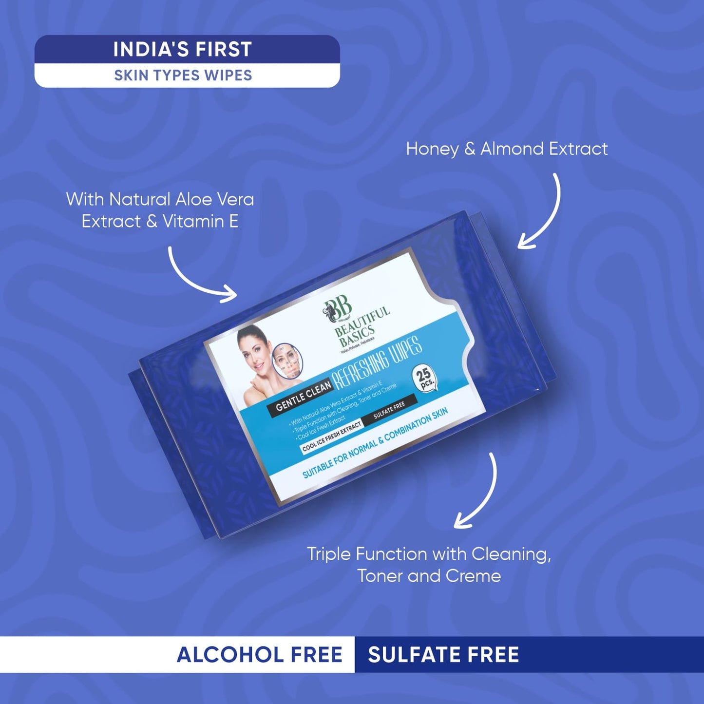 Beautiful Basics Dry Oily Sensitive  Normal Skin Face Wipes (4 Pkts X 100 Pcs Wipes) - Happy Price - Image 5