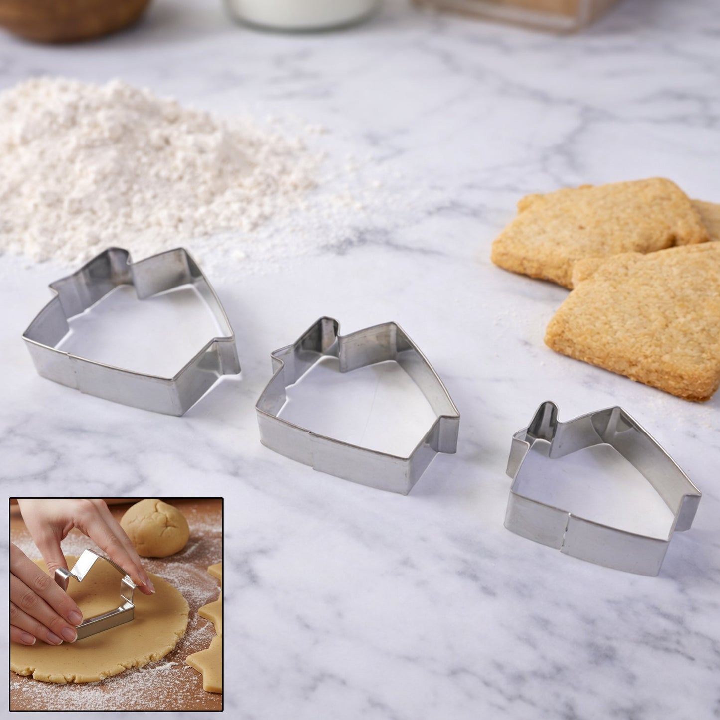 Stainless Steel House Shape Cookie Cutters - 3 Pc Mix Design Set - Happy Price - Image 2