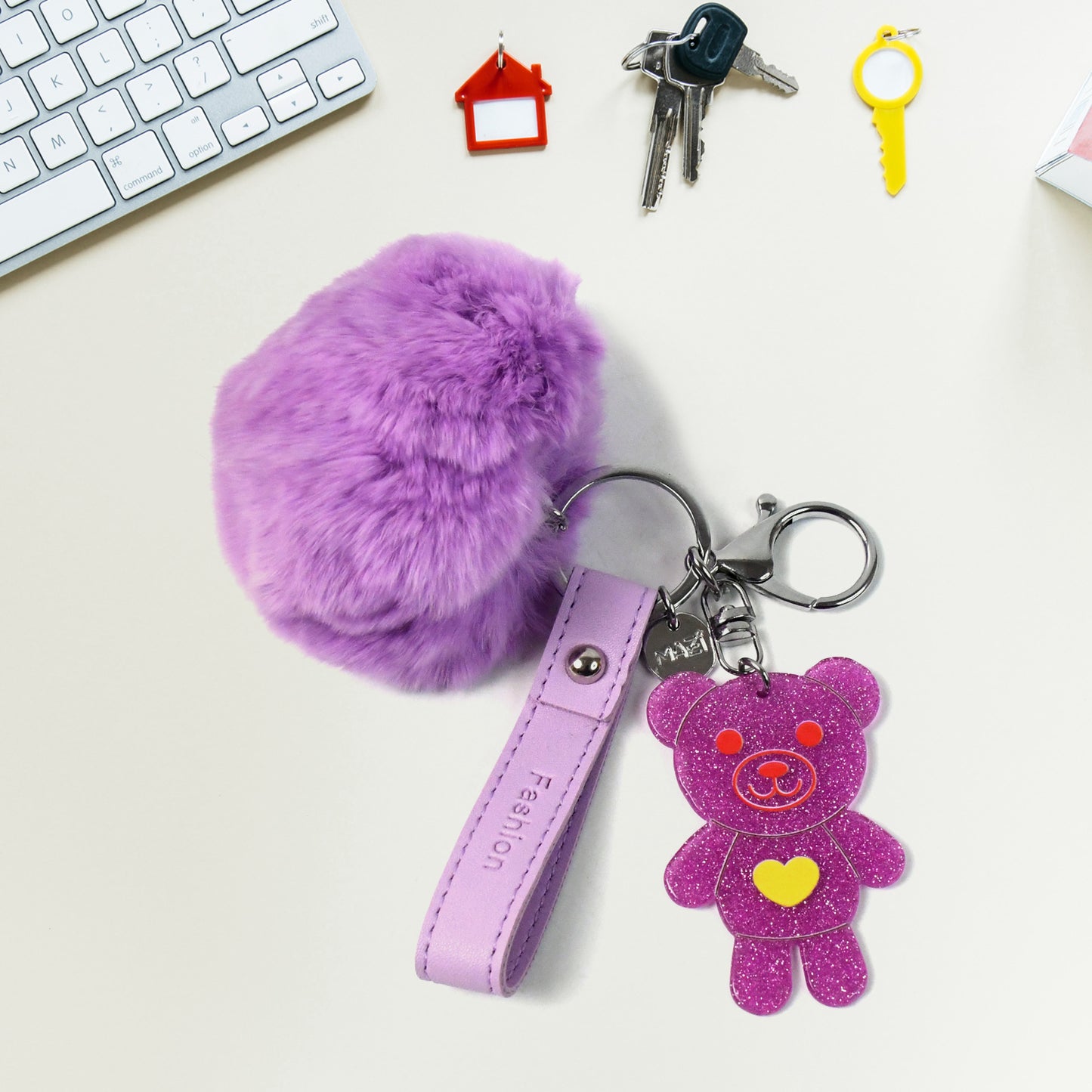 Cute Cartoon Keychain With Fluffy Pom (1 Pc) - Happy Price - Image 3