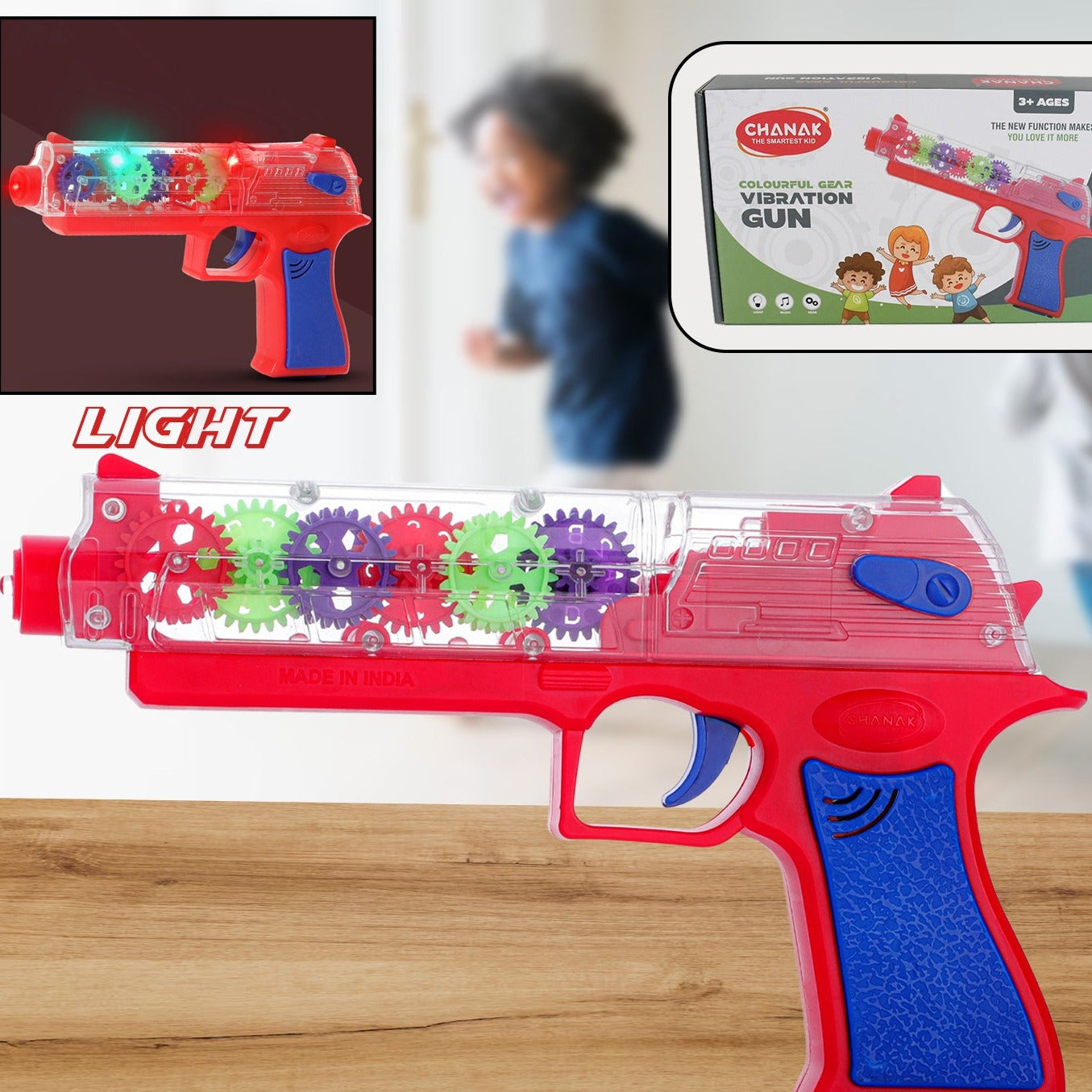Plastic Gear Simulation Toy Gun For Kids Pretend Play Gun Toys With 3d Flashing Lights And Exciting Music Electric Laser Toy Guns With Rotating Gear Mechanism Toy For Birthday Gift For Kids 3+ Years (Pack Of 1) - Happy Price - Image 1