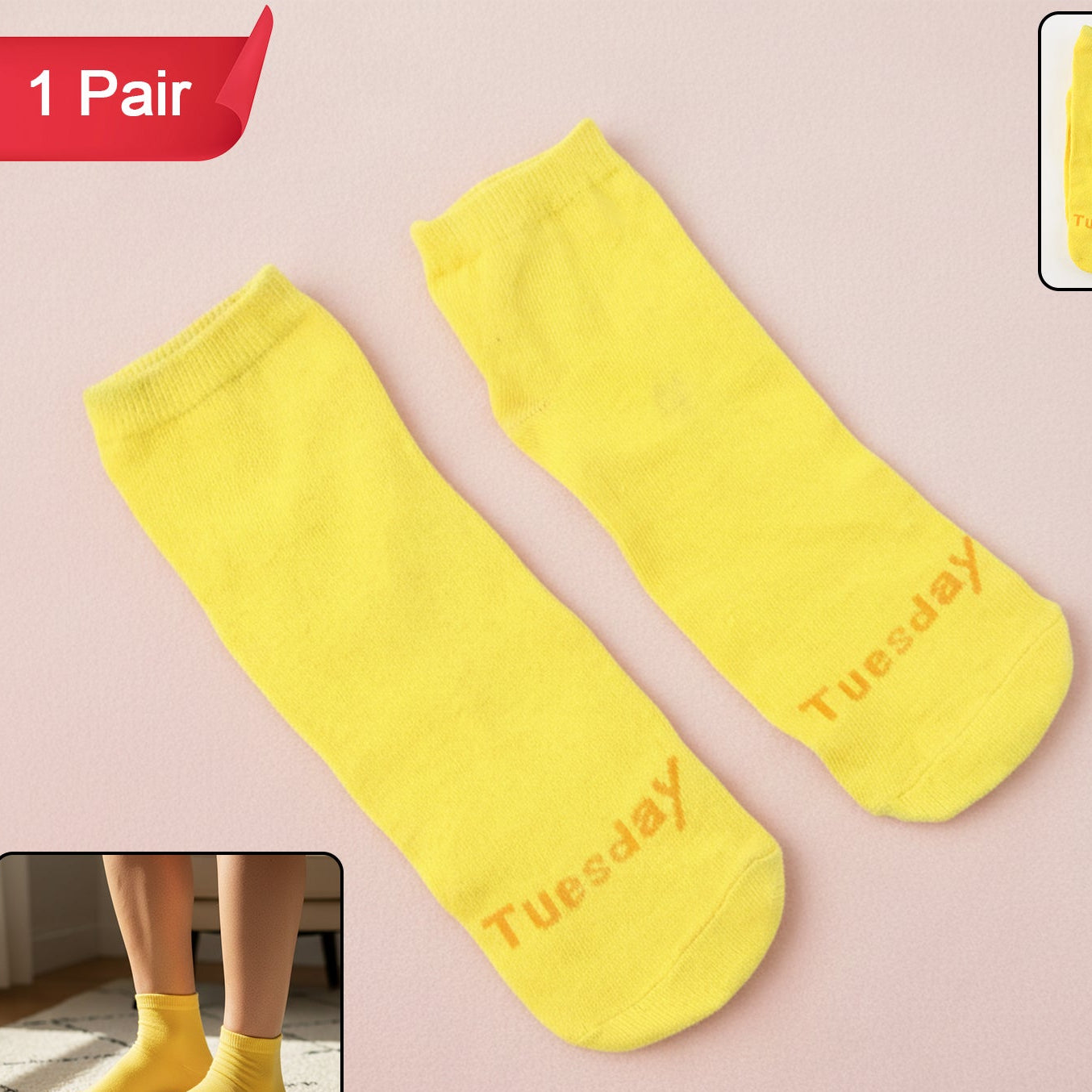 Yellow Striped Crew Socks for Men & Women (1 Pair) - Happy Price - Image 1