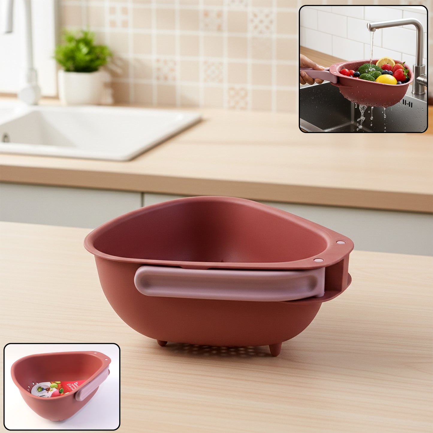 Foldable Kitchen Colander with Handle and Drain Base - 1 Pc - Happy Price - Image 2