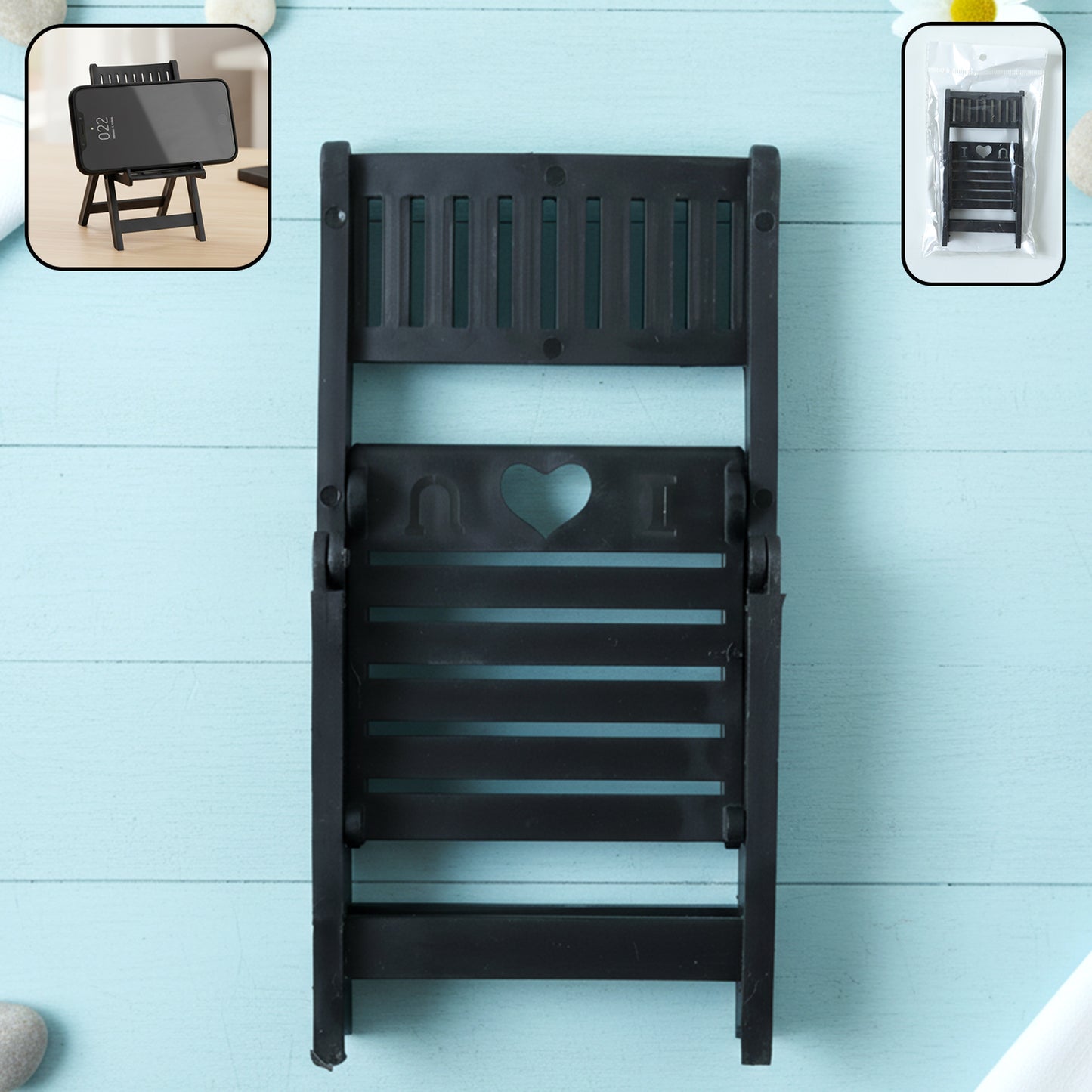 Mini Chair Mobile Stand Holder (1 Pc, Black) - Foldable Phone Mount for Desk - Happy Price - Image 2