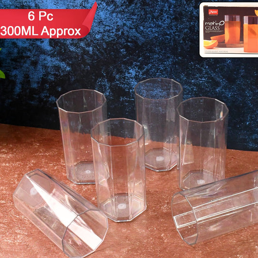 Apex Merino N Glass Unbreakable Plastic Drinking Glass Set (6pc300ml) Approx - Happy Price - Image 1