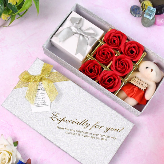 Valentine Day Gift Set Scented Rose Flowers Pack With Teddy - Happy Price - Image 1