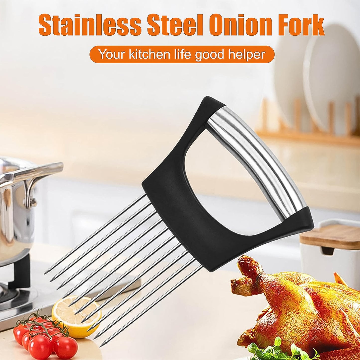 Stainless Steel Vegetable Slicer Holder - Onion Cutter with Grip Handle (1 Pc) - Happy Price - Image 5