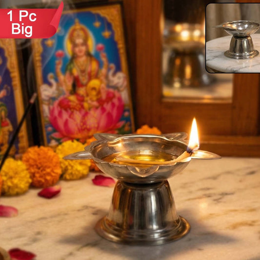 Big Stainless Steel Sunflower Diya Stand for Pooja - 1 Pc - Happy Price - Image 1