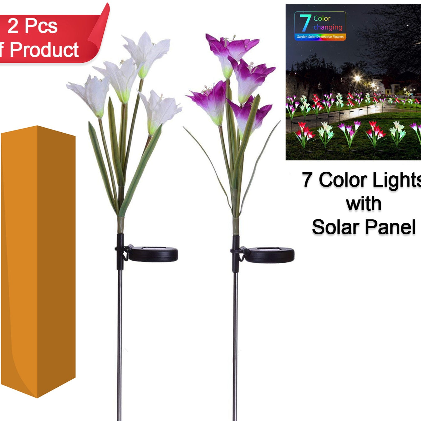 Waterproof Solar Lily Flower Stake Lights - Set of 2 Pcs - Happy Price - Image 1