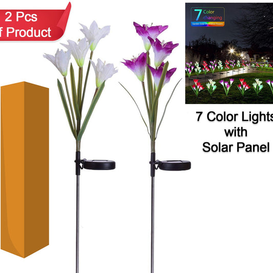 Waterproof Solar Lily Flower Stake Lights - Set of 2 Pcs - Happy Price - Image 1