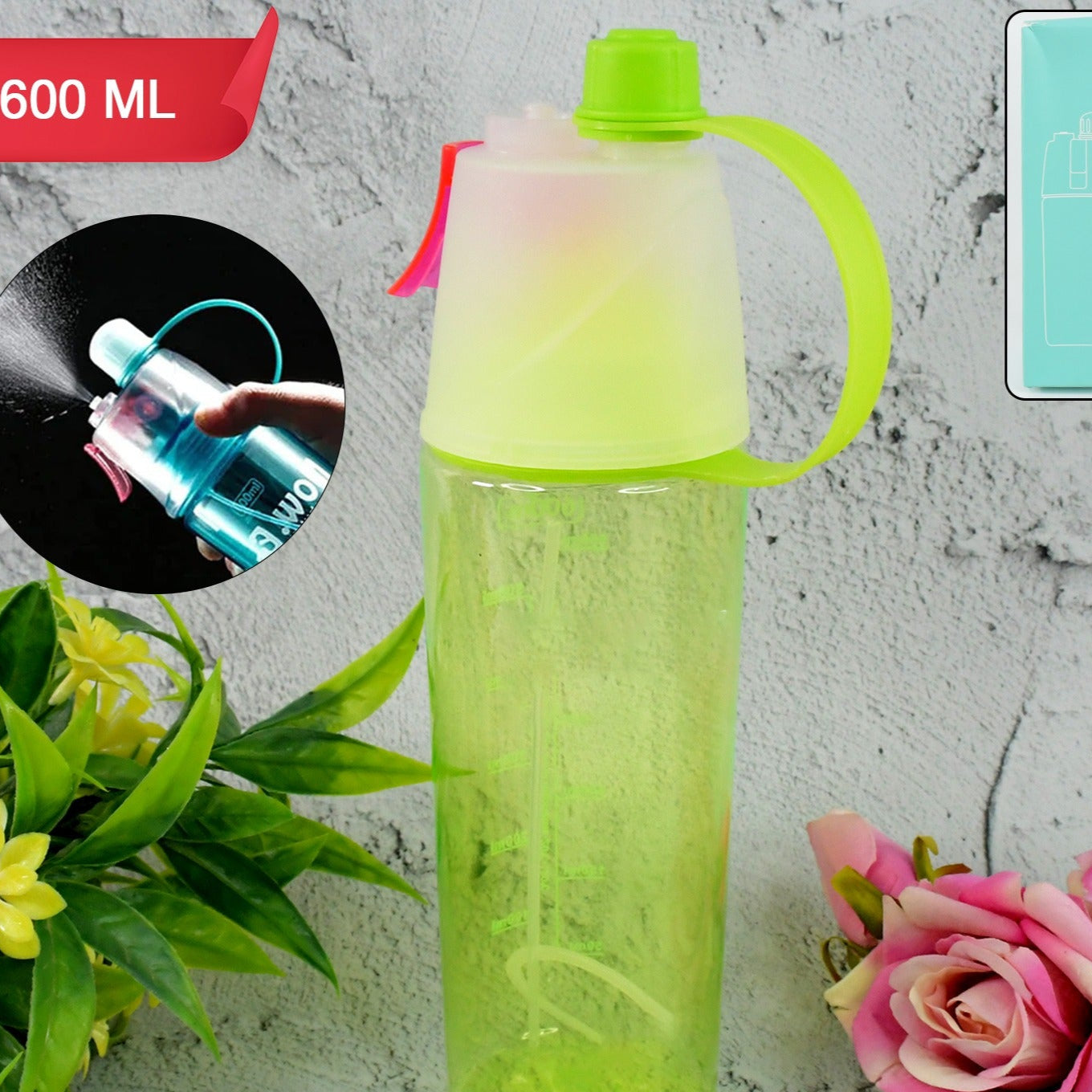 Plastic 2 In 1 Mist Spray Water Bottle (Multicolour  600 Ml  1 Pc) - Happy Price - Image 1