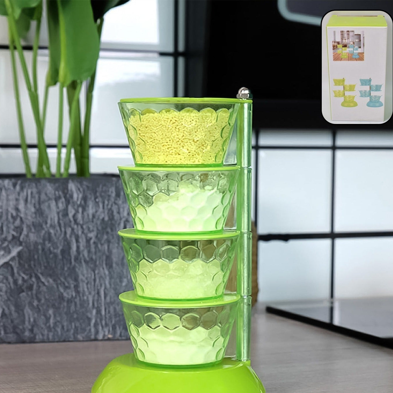 4 Layer Rotating Spice Tower with 4 Spoons - Vertical Condiment Organizer - Happy Price - Image 1