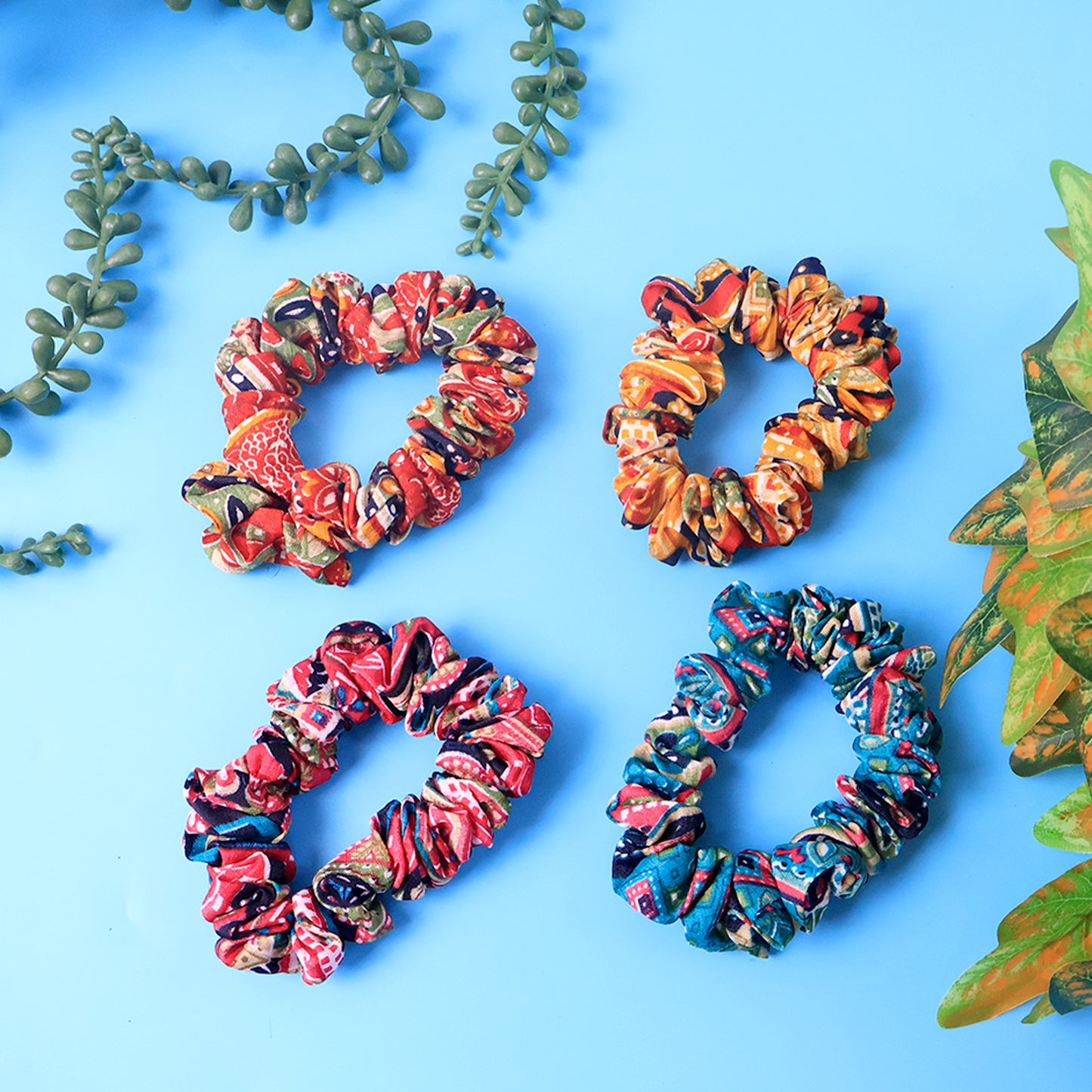 Set of 12 Printed Fabric Hair Bands for Ponytails - Assorted Designs - Happy Price - Image 5