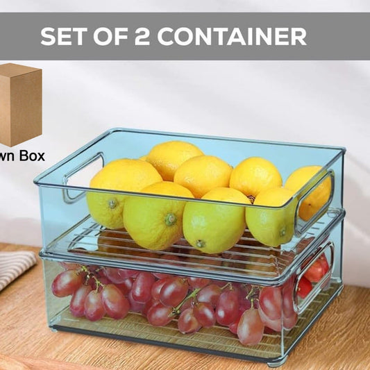 Plastic Refrigerator Organizer Bins Set Of 2 Stackable Fridge Organizers With Handle Clear Organizing Food Fruit Vegetables Pantry Storage Bins For Freezer Kitchen Cabinet Organization And Storage (2 Pcs Set Mix Color) - Happy Price - Image 1