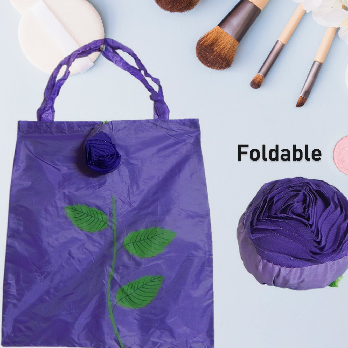 Foldable Bag Cute Rose Shape Cover Reusable Bag Naylon Bag Nylon Shopping Carry Bags Large Reusable Foldable Bag Eco Friendly Shopping Folds To Pocket Size Tote Grocery Shoulder Handbag Travel Bag (1pc) - Happy Price - Image 1