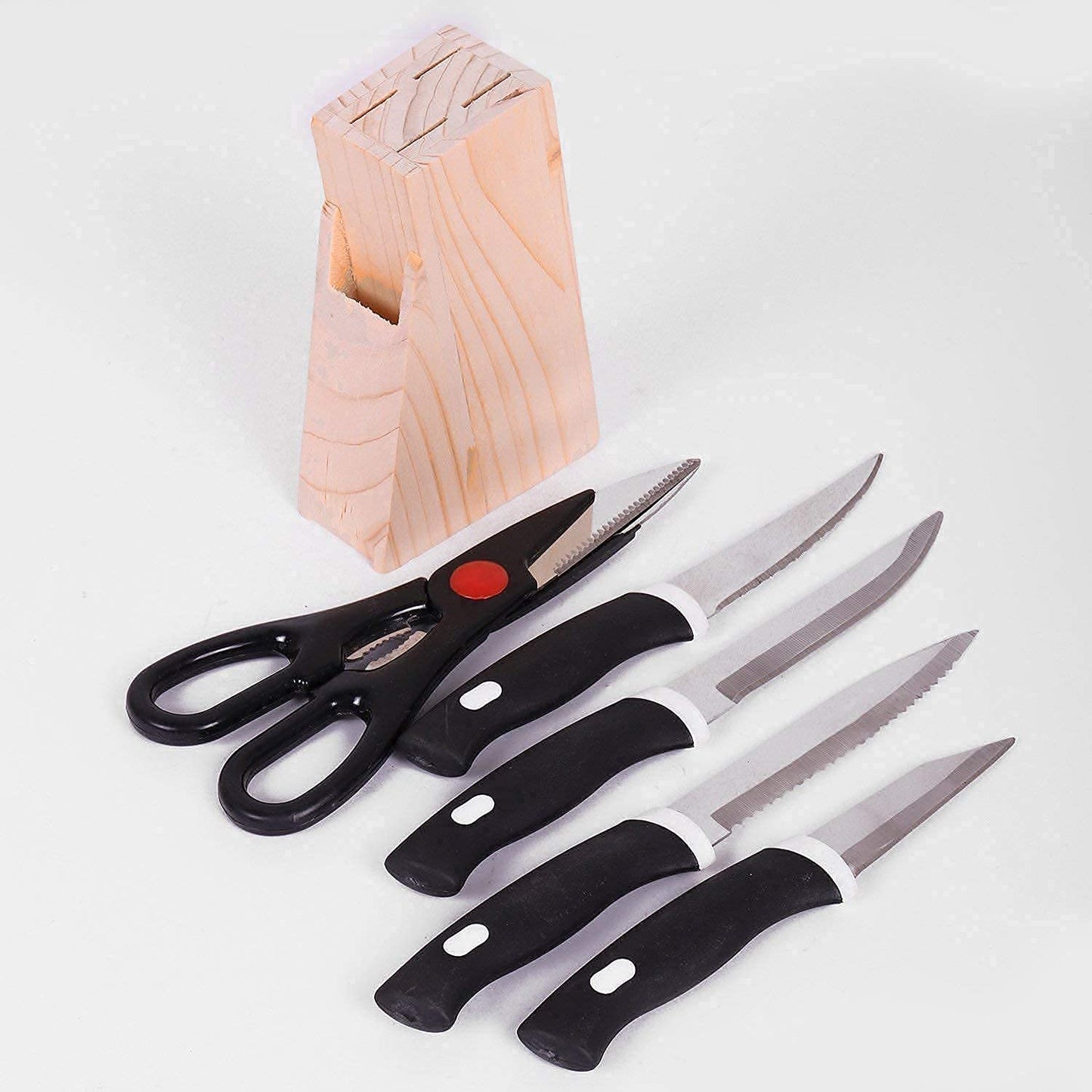 5-Piece Black Kitchen Knife Set with Wooden Block & Scissors - Happy Price - Image 4