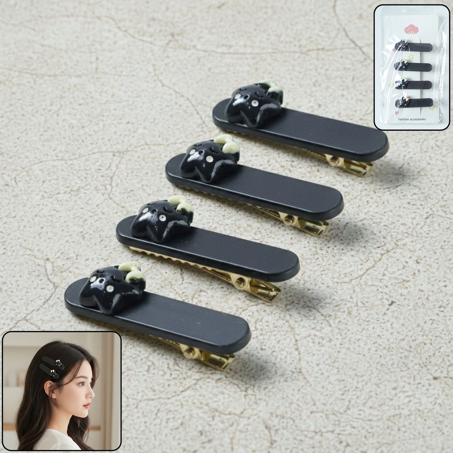 Cute Cat Matte Finish Hair Clips - Set of 4 - Happy Price - Image 2