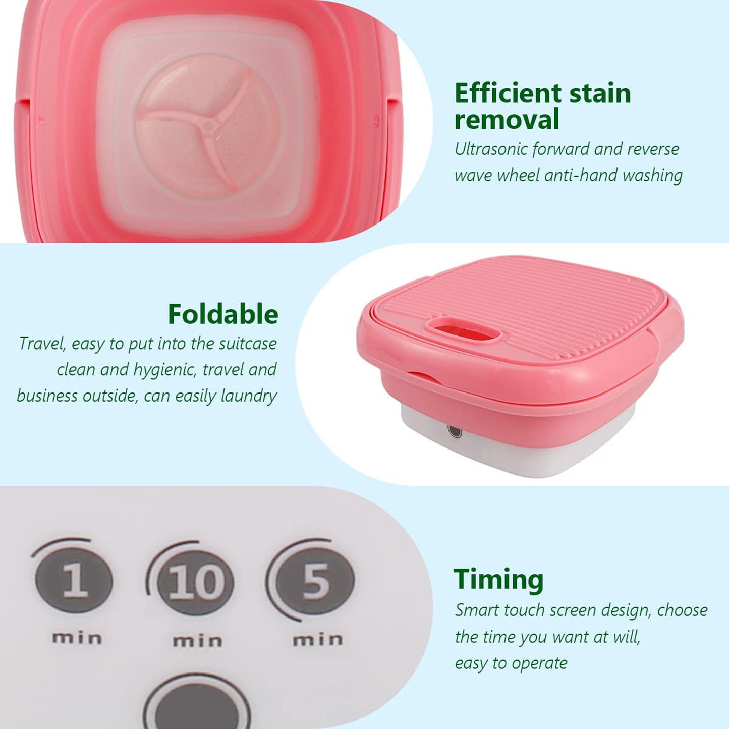 Foldable Electric Mini Washing Machine Bucket - Portable, USB Powered, 3 Timer Settings (1 Pc) - Happy Price - Image 4