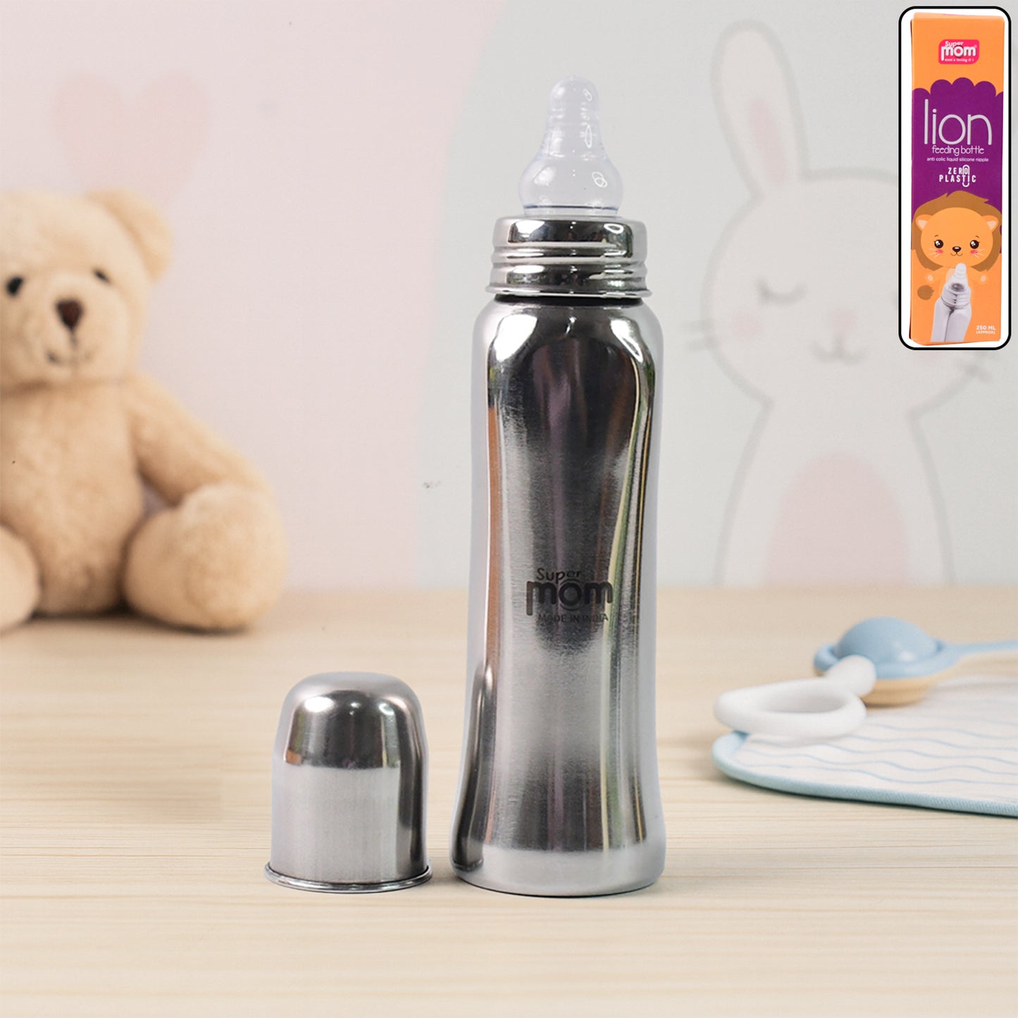 Stainless Steel Baby Feeding Bottle 250ml with Anti-Colic Nipple - Happy Price - Image 2