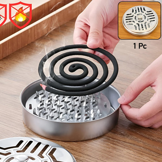 Stainless Steel Mosquito Coil Holder with Lid & Ash Tray - 1 Pc - Happy Price - Image 1