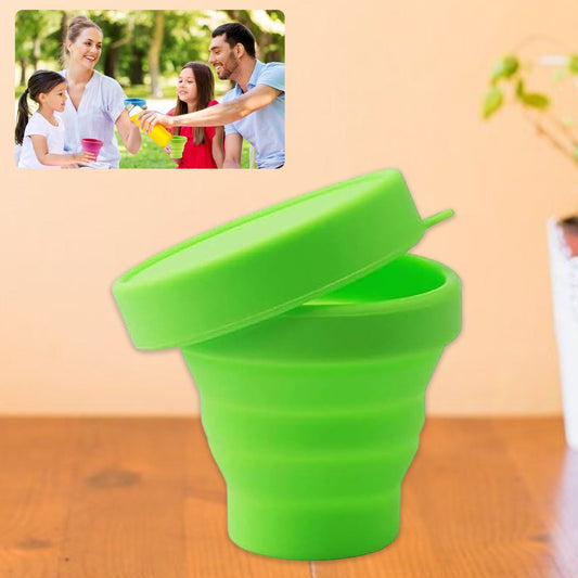 Round Silicone Foldable Glass  Cup Foldable Travel Mug With Lid (1 Pc) - Happy Price - Image 1